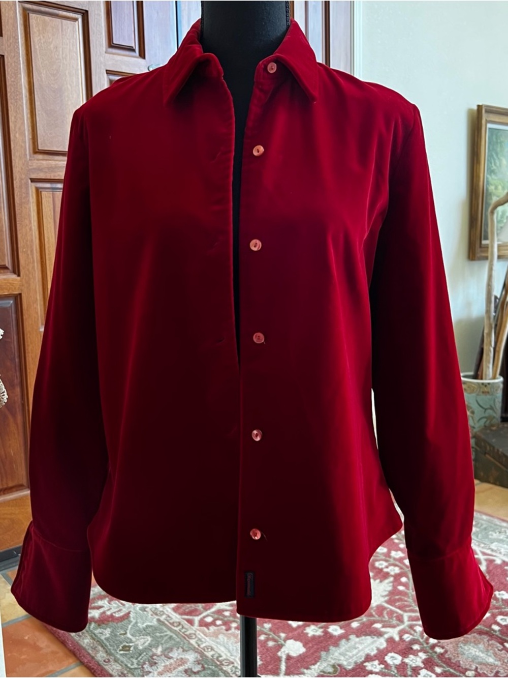 Faconnable Shirt Womens Medium Deep Red Velvet MADE IN HONG KONG